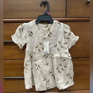 Rylee + Cru Beige Dress with Gold Horse Pattern